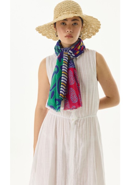 Adalie Etnik Çiçek Desen Yeşil Pamuklu Şal modelleri