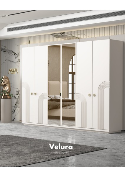 Sarmaşık Modern 6 Kapaklı Aynalı Gardırop (Dolap)