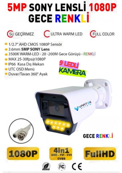 6 Kameralı Set - 1 Tb Hdd, 9 LED Gece Görüşlü Full Hd Güvenlik Kamerası Sistemi fiyatları
