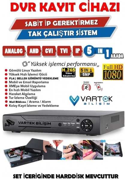 6 Kameralı Set - 1 Tb Hdd, 9 LED Gece Görüşlü Full Hd Güvenlik Kamerası Sistemi modelleri