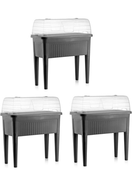 So-Abs3 Fanuslu Ayaklı Bahçe Yetiştirme Saksı 60 Lt Antrasit 3 Adet