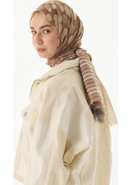 Adalie Etnik Çiçek Desen Bej Pamuklu Şal