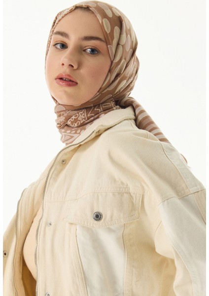 Adalie Etnik Çiçek Desen Bej Pamuklu Şal