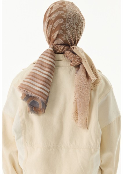 Adalie Etnik Çiçek Desen Bej Pamuklu Şal