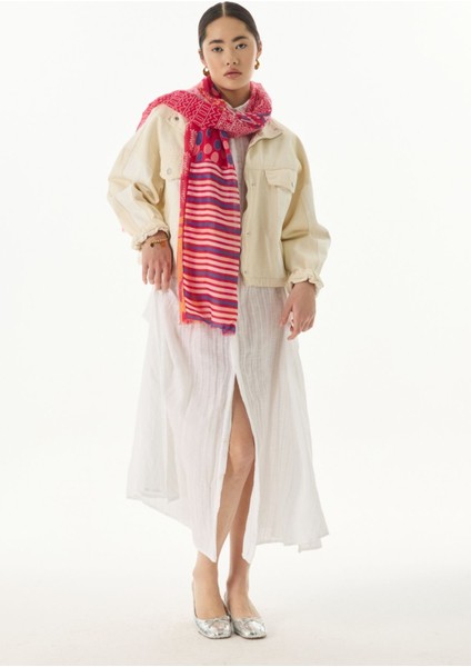 Adalie Etnik Çiçek Desen Fuşya Pamuklu Şal