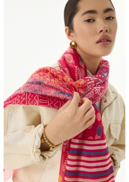 Adalie Etnik Çiçek Desen Fuşya Pamuklu Şal modelleri