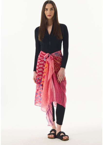 Adalie Etnik Çiçek Desen Fuşya Pamuklu Şal fırsatları