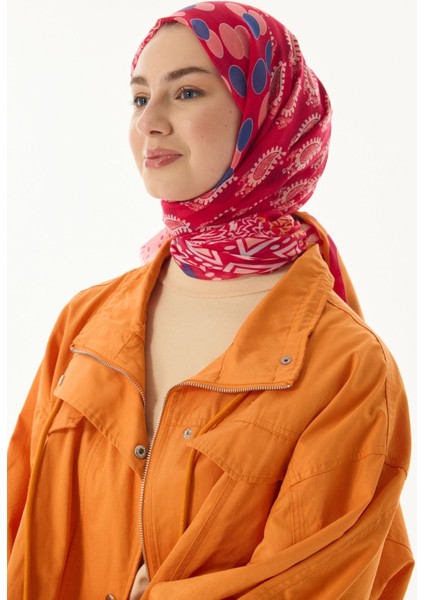 Adalie Etnik Çiçek Desen Fuşya Pamuklu Şal