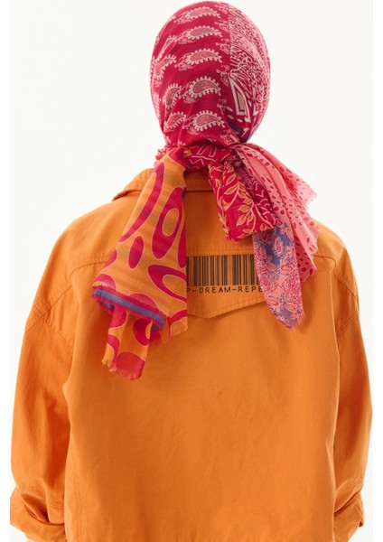 Adalie Etnik Çiçek Desen Fuşya Pamuklu Şal