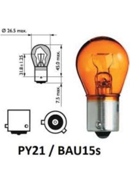 12V 93 21W Yakın Tırnak Sarı (Amber) Tek Filamentli Ampül 2 Adet modelleri
