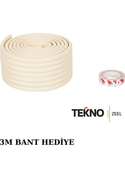 Kauçuk Krem Renk Geniş Kenar ve Köşe Koruyucu 2 Metre Bebek Çocuk Masa Darbe Koruma ( 3m Bant Hediye)