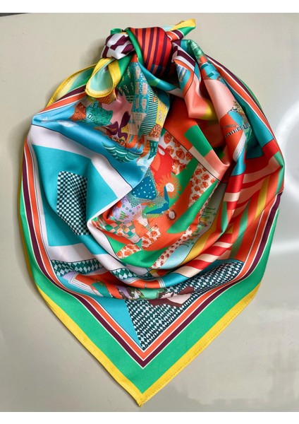 Scarf Turquaz Kareli Fular 70*70 cm