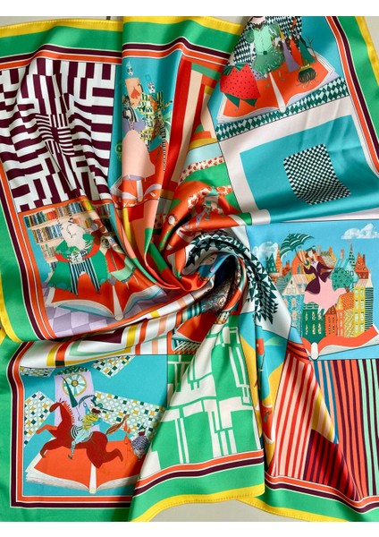 Scarf Turquaz Kareli Fular 70*70 cm modelleri