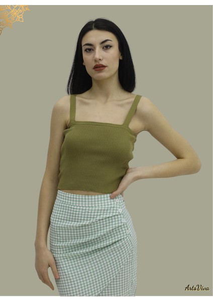 Haki Askılı Triko Büstiyer - Cropped & Slim Fit, Nefes Alabilir Dokulu Kumaş fiyatları