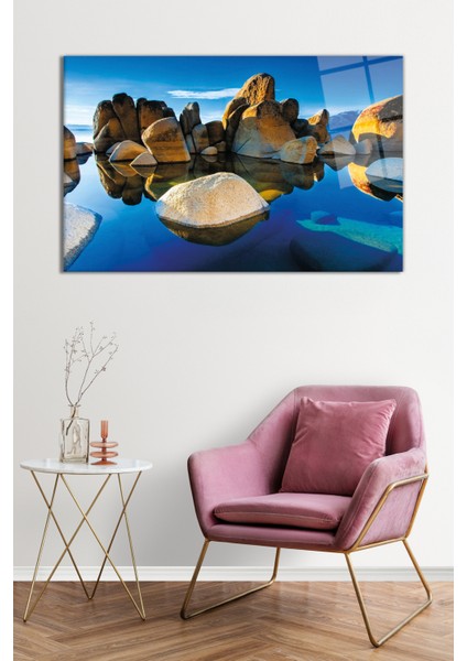 Kaya Deniz Yansıması Doğa Manzarası Cam Tablo, Darbelere Dayanıklı Kırılmaz Cam, Hediyelik fiyatları