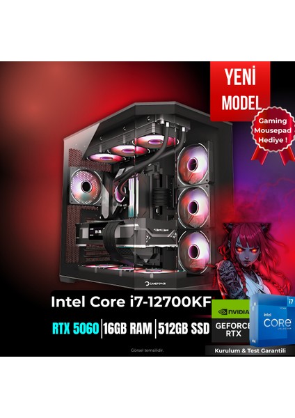 TEKDENV96/İ7-12700KF/RTX 5060/1TB SSD/16GB RAM/240MM Sıvı Soğutucu/hazır Kurulu Sistem!
