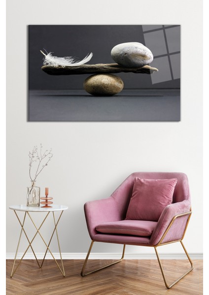 Tüy ve Taş Dengesi Soyut Cam Tablo, Darbelere Dayanıklı Kırılmaz Cam, Hediyelik fiyatları