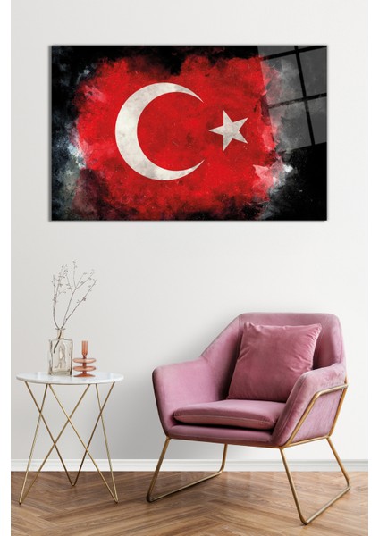 Siyah Fonlu Türk Bayrağı Cam Tablo, Darbelere Dayanıklı Kırılmaz Cam, Hediyelik fiyatları