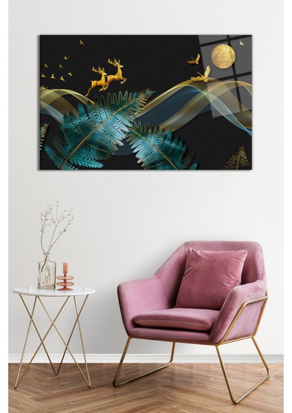 Gold Geyikler ve Kuşlar Cam Tablo, Darbelere Dayanıklı Kırılmaz Cam, Hediyelik fiyatları