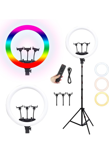 Işık Halkası Ring Light Rgb LED Işık 45 cm Video Işığı Rgb Gün Işığı ve 210 cm Tripod