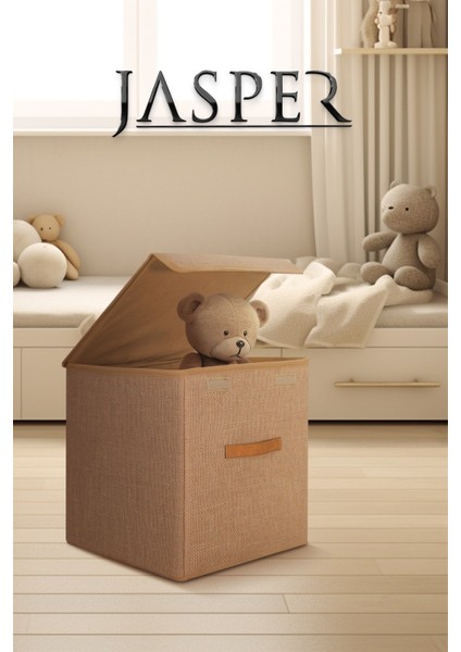 Krem Çocuk Odası Oyuncak & Eşya Düzenleyici Katlanabilir Kulplu Kutu Hurç