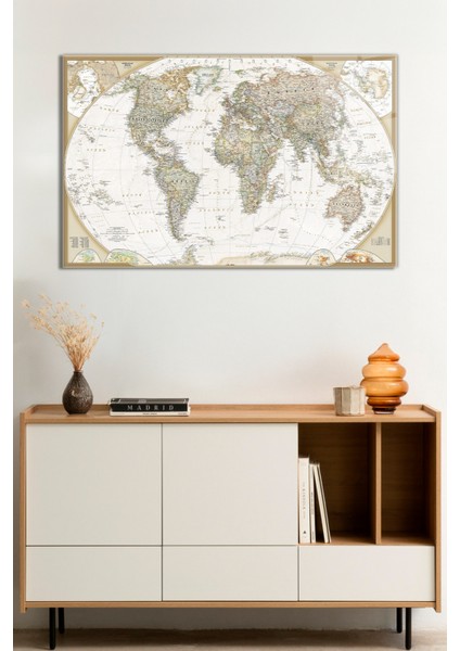 Eski Detaylı Dünya Haritası Cam Tablo, Darbelere Dayanıklı Kırılmaz Cam, Hediyelik