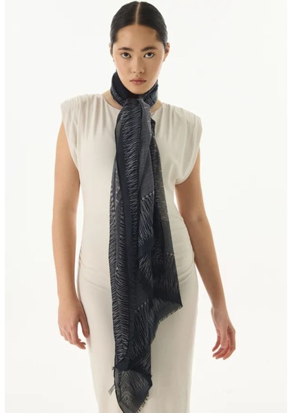 Aria Çizgi Desen Gri Pamuklu Şal