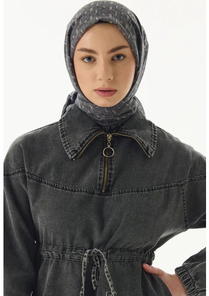 Aria Çizgi Desen Gri Pamuklu Şal