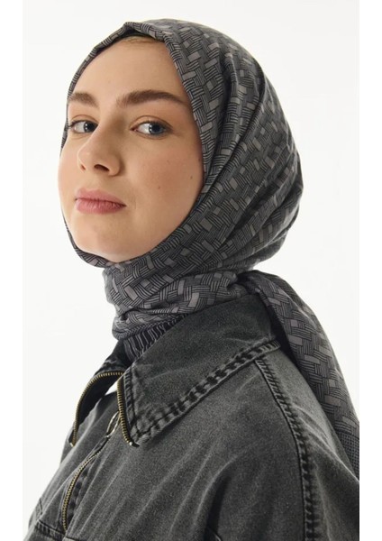 Aria Çizgi Desen Gri Pamuklu Şal
