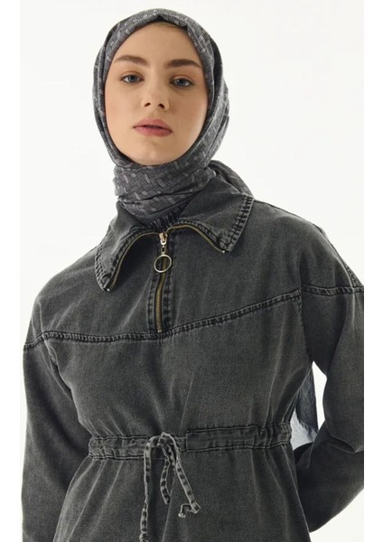 Aria Çizgi Desen Gri Pamuklu Şal