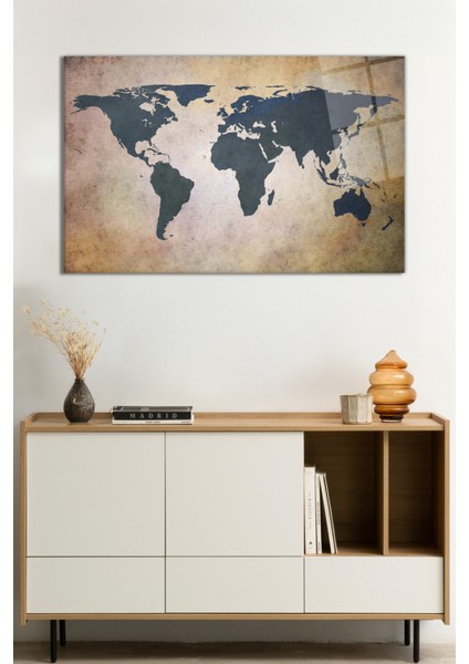 Detaysız Soyut Dünya Haritası Cam Tablo, Darbelere Dayanıklı Kırılmaz Cam, Hediyelik