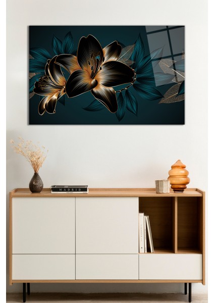 Gold Yeşil Çiçek Cam Tablo, Darbelere Dayanıklı Kırılmaz Cam, Hediyelik