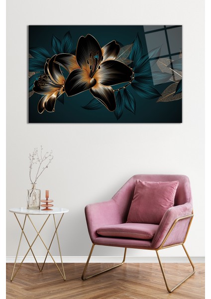 Gold Yeşil Çiçek Cam Tablo, Darbelere Dayanıklı Kırılmaz Cam, Hediyelik fiyatları