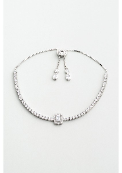 Baget Işıltısı 18 Ayar Beyaz Altın Kaplama Ayarlanabilir Gümüş Su Yolu Bileklik