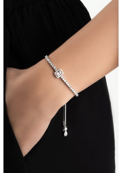 Baget Işıltısı 18 Ayar Beyaz Altın Kaplama Ayarlanabilir Gümüş Su Yolu Bileklik fiyatları