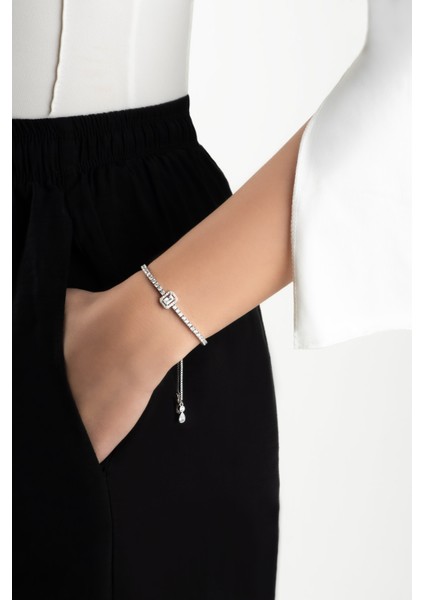 Baget Işıltısı 18 Ayar Beyaz Altın Kaplama Ayarlanabilir Gümüş Su Yolu Bileklik fırsatları