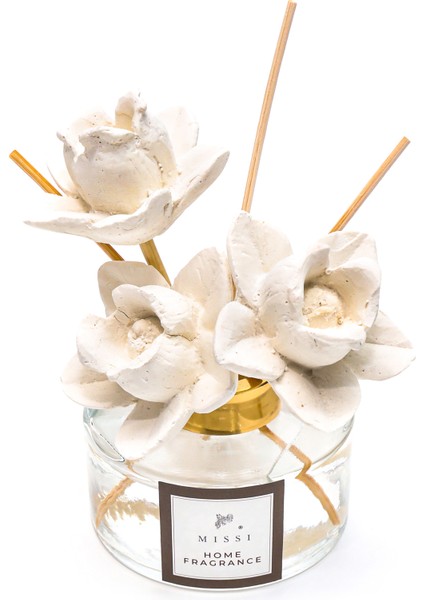150 ml Gül Seramik Taşlı Bambu Çubuklu White Jasmine Oda Kokusu
