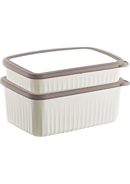 Lucca 3'lü Dikdörtgen Saklama Kabı Seti - Bej