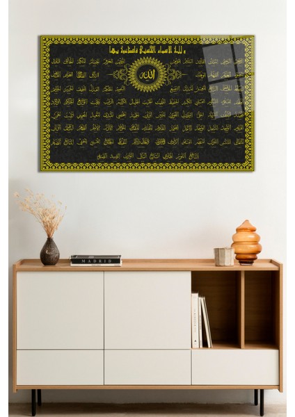 Esma-Ül Hüsna Dini Islami Cam Tablo, Darbelere Dayanıklı Kırılmaz Cam, Hediyelik