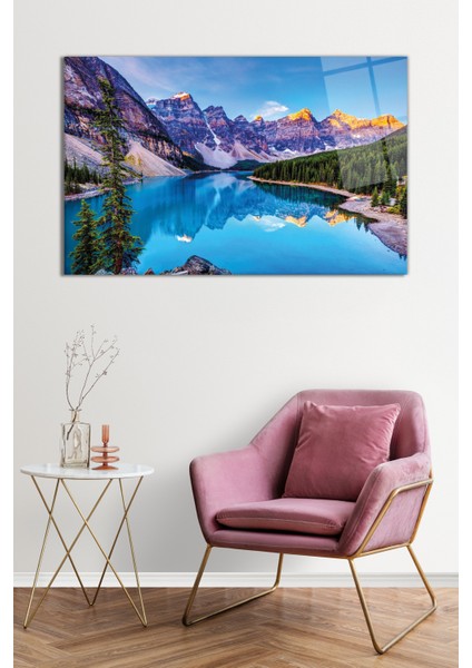 Yeşil Ağaçlar Dağ Göl Yansıması Doğa Manzarası Cam Tablo, Darbelere Dayanıklı Kırılmaz Cam Hediyelik fiyatları