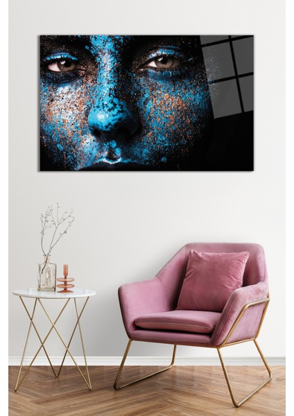 Mavi Boyalı Kadın Portresi Cam Tablo, Darbelere Dayanıklı Kırılmaz Cam, Hediyelik fiyatları