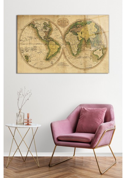 Eski Görünümlü Dünya Haritası Cam Tablo, Darbelere Dayanıklı Kırılmaz Cam, Hediyelik fiyatları