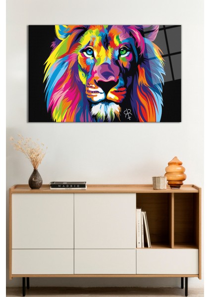 Rengarenk Renkli Aslan Cam Tablo, Darbelere Dayanıklı Kırılmaz Cam, Hediyelik