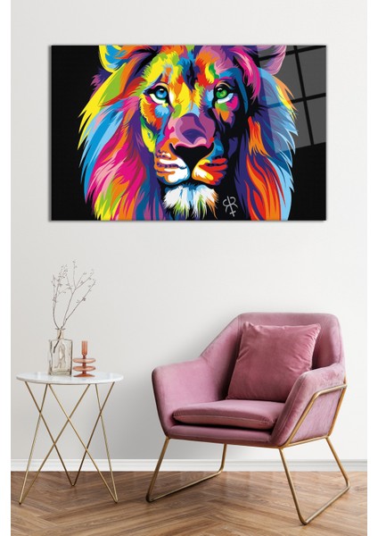 Rengarenk Renkli Aslan Cam Tablo, Darbelere Dayanıklı Kırılmaz Cam, Hediyelik fiyatları