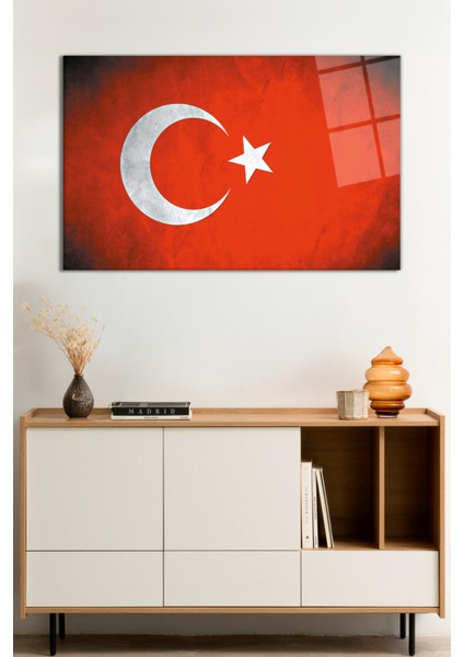 Eskitme Türk Bayrağı Cam Tablo, Darbelere Dayanıklı Kırılmaz Cam, Hediyelik