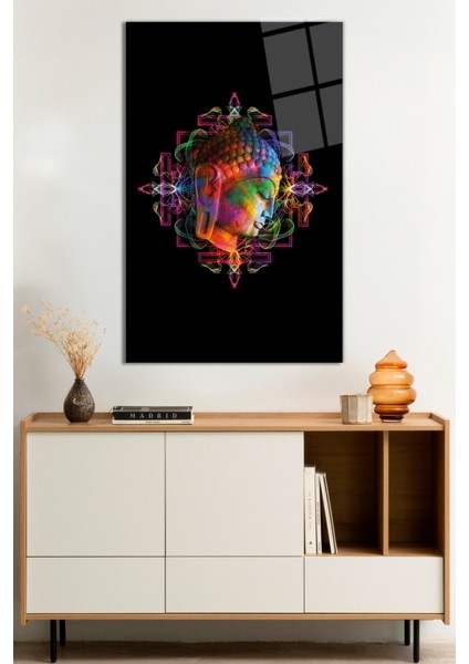 Renkli Buda Heykel Kafası Cam Tablo, Darbelere Dayanıklı Kırılmaz Cam, Hediyelik