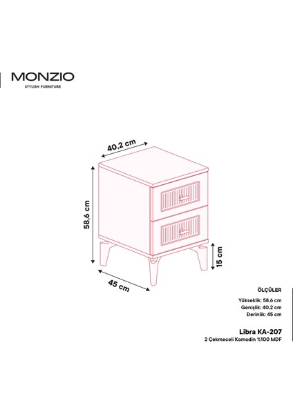 Libra 2 Çekmeceli Komodin Tamamı Mdf (Antrasit) modelleri