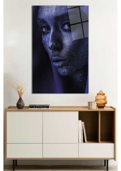 Mor Parıltılı Kadın Portresi Cam Tablo, Darbelere Dayanıklı Kırılmaz Cam, Hediyelik