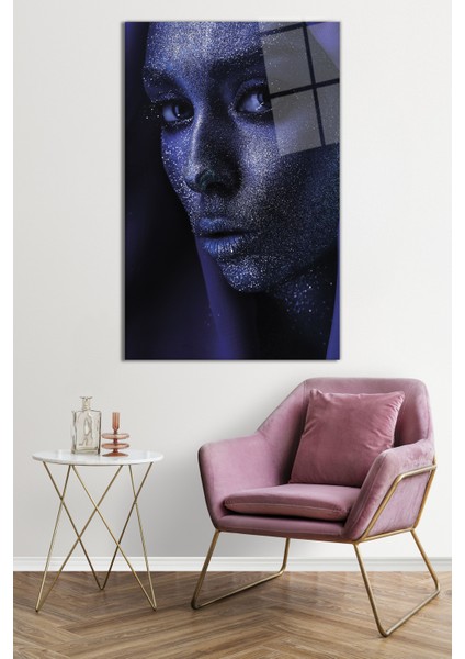 Mor Parıltılı Kadın Portresi Cam Tablo, Darbelere Dayanıklı Kırılmaz Cam, Hediyelik fiyatları