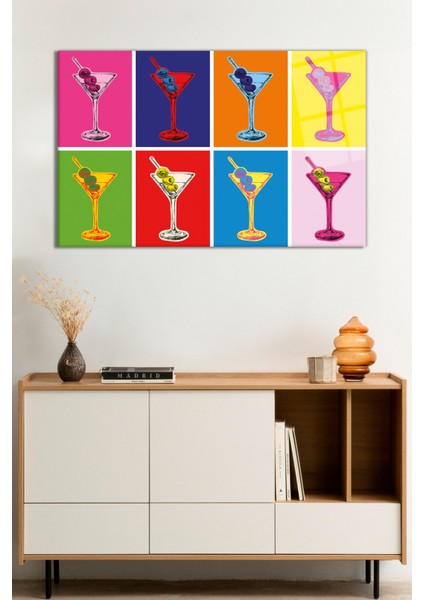 Rengarenk Renkli Martiniler Cam Tablo, Darbelere Dayanıklı Kırılmaz Cam, Hediyelik